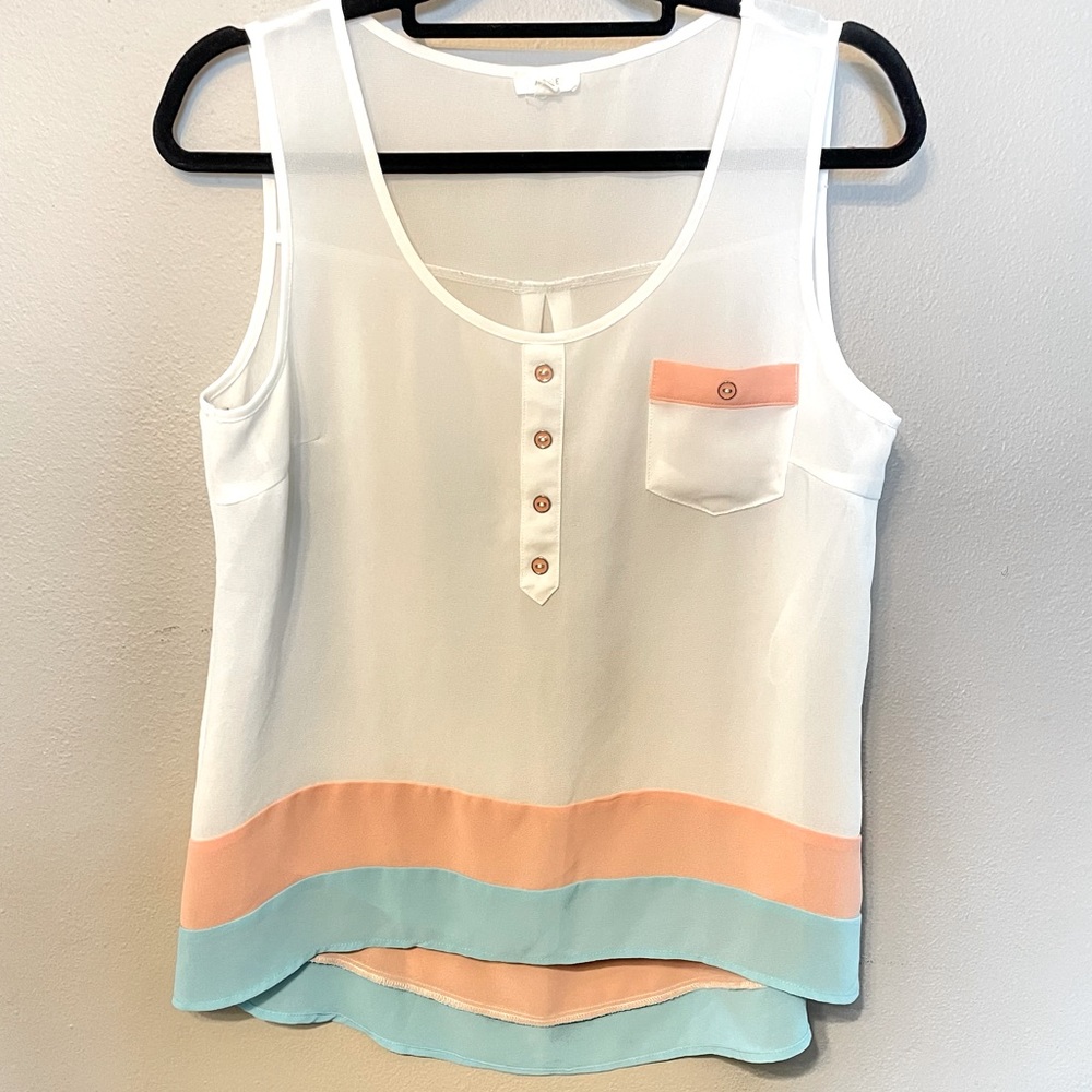 Mine Striped semi sheer lightweight tank top Large